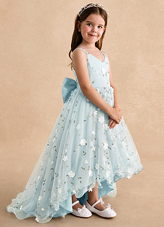 Azazie Celia Flower Girl Dresses Sea Glass A-Line Spaghetti Strap Tulle Dress image3