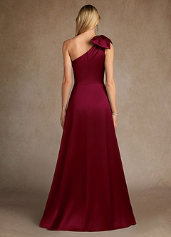 Azazie Easton vestidos de madre de la novia Vestido de Borgoña de Satén Elástico de Corte en A con Hombro unilateral image3