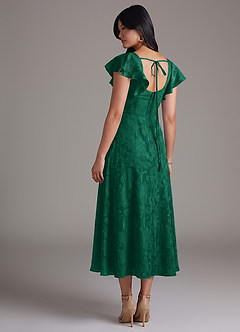 Azazie Bondi Bridesmaid Dresses Emerald A-Line Ruched Floral Burnout Dress image6