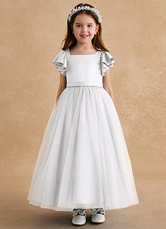Azazie Suzy vestidos de niña de las flores Vestido de Blanco de Tul de Corte En A con Con mangas image2