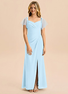 Azazie Indy Junior Sky Blue Sheath Ruched Chiffon Dress image5