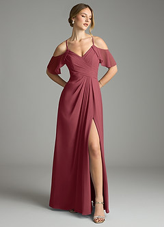 Azazie Dakota Bridesmaid Dresses Merlot A-Line V-Neck Pleated Chiffon Dress image1