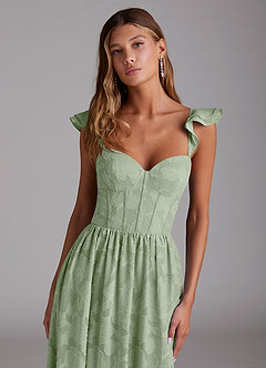 Azazie Denisse Bridesmaid Dresses Dusty Sage A-Line Ruched Floral Burnout Dress image4