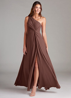 Azazie Brooke Bridesmaid Dresses Espresso A-Line One Shoulder Chiffon Dress image3