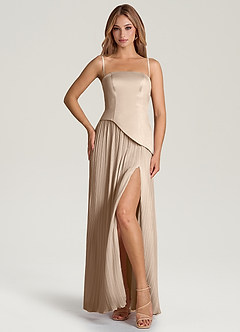Azazie Tierney Brautjungfernkleider Wandelbar A-Linie Schulterfrei Chiffon Kleid Taupe image3