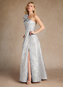Azazie Easton vestidos de madre de la novia Vestido de Azul Polvoriento de Jacquard de Corte En A con Hombro unilateral image2