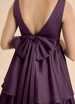 Azazie Meadowyn Junior Plum A-Line Bow Stretch Satin Dress image7