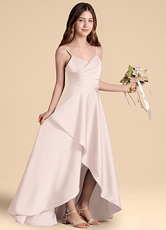 Azazie Prisha Junior Robe Trapèze en Satin extensible Plissée Rose Pâle image8