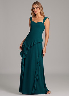 Azazie Sloane Robes de demoiselle d'honneur Robe Trapèze en Mousseline de soie Encolure en Forme de Cœur Vert Pin image6