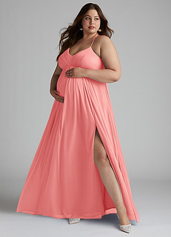 Azazie Annabelle Maternity Bridesmaid Dresses A-Line V-Neck Pleated Mesh Floor-Length Dress image7