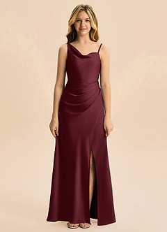 Azazie Abby Junior Cabernet Sheath Pleated Stretch Satin Dress image5