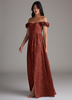 Azazie Autumn Vestidos de damas de honor Vestido de Terracota de Devorado Floral de Corte en A Convertible con Vestidos sin tirantes image3