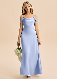 Azazie Lettie Junior A-Linie Schulterfrei Stretch-Satin Kleid Eis image2