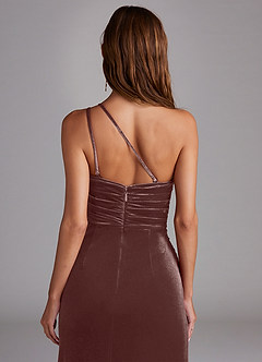 Azazie Eren Brautjungfernkleider Etui One-Shoulder Samt Kleid Espresso image2