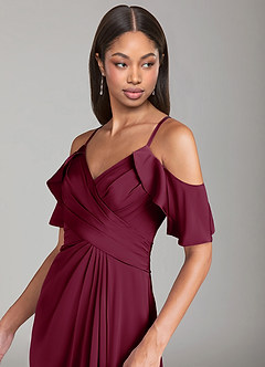 Azazie Dakota Brautjungfernkleider A-Linie Schulterfrei Stretch-Satin Kleid Maulbeerrot image5
