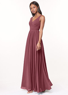 Azazie Keyla Bridesmaid Dresses Desert Rose A-Line V-Neck Pleated Chiffon Dress image3