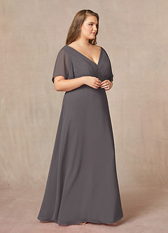Azazie Alessa Mother of the Bride Dresses Steel Grey A-Line V-Neck Pleated Chiffon Dress image10