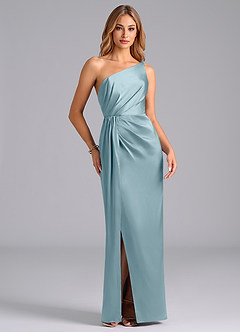 Azazie Naria Bridesmaid Dresses Moody Blue Sheath One Shoulder Stretch Satin Dress image5