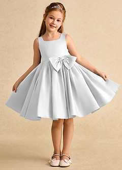 Azazie Jessie Flower Girl Dresses Diamond White A-Line Bow Matte Satin Dress image2