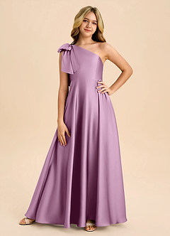 Azazie Penguin Junior Abito A-Line in Raso Elasticizzato Fiocco Glicine image3