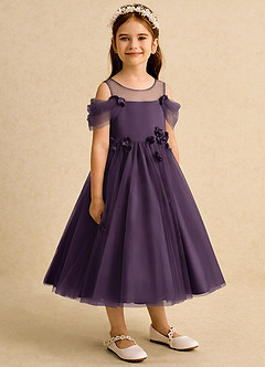 Azazie Juni Flower Girl Dresses Plum Ball-Gown Pleated Tulle Dress image8