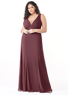 Azazie Christiana Bridesmaid Dresses Sangria A-Line V-Neck Pleated Chiffon Dress image7