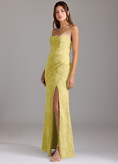 Azazie Leonis Vestidos de damas de honor Vestido de Canario de Devorado Floral de Corte Recto Convertible con Sin tirantes image5