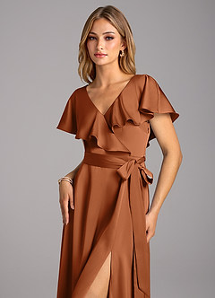 Azazie Lainey Bridesmaid Dresses Copper A-Line with Pockets Stretch Satin Dress image6