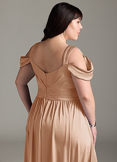 Azazie Lianne Bridesmaid Dresses English Rose A-Line Off the Shoulder Stretch Satin Dress image15
