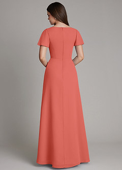 Azazie Kaya Final Sale Salmon Pink A-Line Pleated Chiffon Dress image8