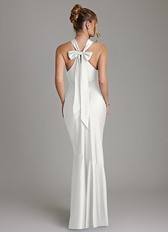 Azazie Reign Bridesmaid Dresses White Mermaid Pleated Stretch Satin Dress image2