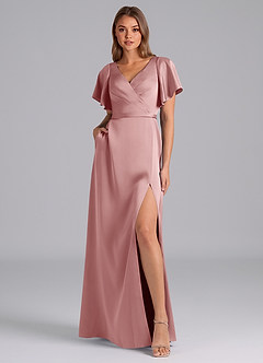Azazie Ambrosia Bridesmaid Dresses Dusty Rose A-Line Pleated Stretch Satin Dress image6