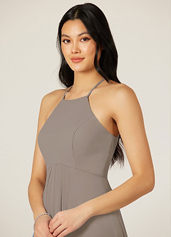 Azazie Sarah Bridesmaid Dresses Taupe Empire Pleated Chiffon Dress image6