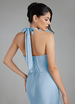 Azazie Torrance Bridesmaid Dresses Powder Blue Mermaid Corset Stretch Satin Dress image2