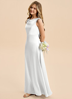Azazie Kiki Junior Robe Trapèze en Satin extensible Arc Blanc image2
