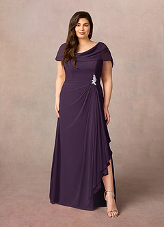 Azazie Mary At-home Try On Dresses Plum A-Line Side Slit Chiffon Dress image6