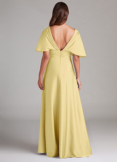 Azazie Pamela Robes de demoiselle d'honneur Robe Trapèze en Satin extensible Plissée Sorbet Citron image2