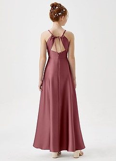Azazie Avelina Junior Desert Rose A-Line Pleated Stretch Satin Dress image6