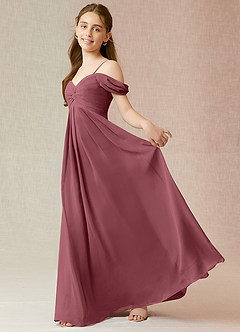 Azazie Kaitlynn Junior Desert Rose A-Line Off the Shoulder Chiffon Dress image3