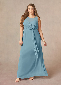 Azazie Marchioness Mother of the Bride Dresses Moody Blue A-Line Scoop Pleated Chiffon Dress image10