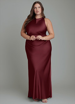Azazie Evadne Bridesmaid Dresses Cabernet Sheath Pleated Stretch Satin Dress image4