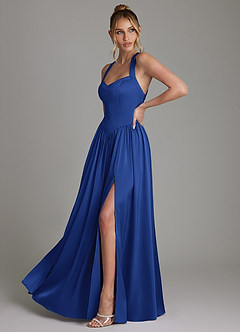 Azazie Francis Bridesmaid Dresses Royal Blue A-Line Corset Stretch Satin Dress image5
