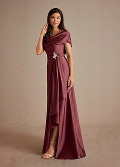 Azazie Branford Kleider für die Brautmutter A-Linie Plissee Stretch-Satin Kleid Merlot image2