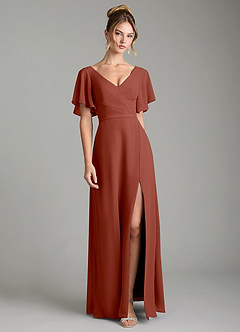 Azazie Ambrosia Bridesmaid Dresses Auburn A-Line Pleated Chiffon Dress image1