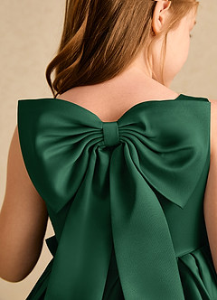 Azazie Jessie Flower Girl Dresses Dark Green A-Line Bow Matte Satin Dress image7