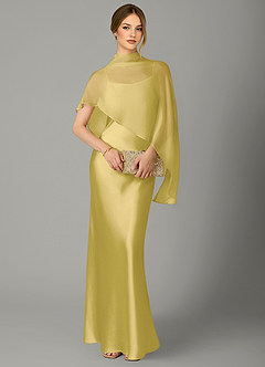Azazie Jaleesa Bridesmaid Dresses Canary A-Line High Neck Stretch Satin Dress image5