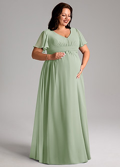 Azazie Verna Maternity Bridesmaid Dresses A-Line V-Neck Ruched Chiffon Floor-Length Dress image10