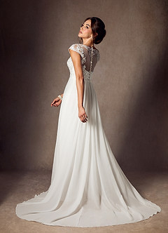 Azazie Brynslee Hochzeitskleider A-Linie Schaufel Pailletten Chiffon Kleid Diamantweiß image6
