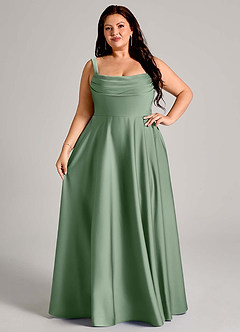 Azazie Shaude Bridesmaid Dresses Matcha A-Line Pleated Stretch Satin Dress image12