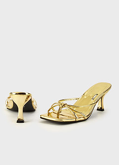 front Faux Leather Strappy Kitten Heel Mules